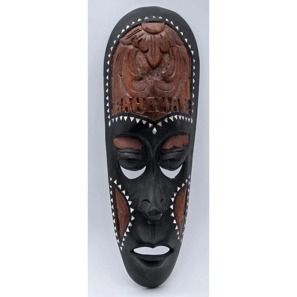 Vintage Carved Wooden Wall Mask Bahamas Folk Art Tribal‎ Style Home Decor 12.75